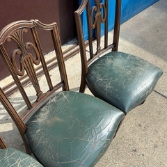 残り2脚!!カリモク　domani ドマーニ　チェア　椅子　2脚セット　アンティーク　ダイニングチェア　グリーン　破れあり　一宮市　引取り歓迎の画像