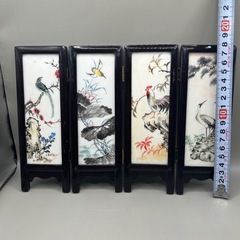 k1112604 屏風 中国 置物 ミニ屏風 アンティーク 木製 中国土産 元箱なし 中国伝統工芸品 屏風 置物 インテリア小物 中国雑貨 中古 現状品の画像