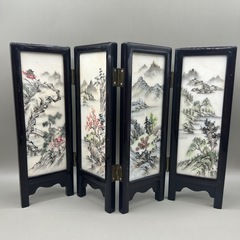 k1112604 屏風 中国 置物 ミニ屏風 アンティーク 木製 中国土産 元箱なし 中国伝統工芸品 屏風 置物 インテリア小物 中国雑貨 中古 現状品の画像
