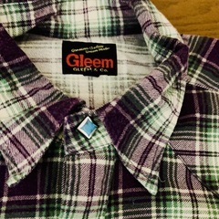 Gleem 長袖シャツ 紫と緑のチェック柄の画像
