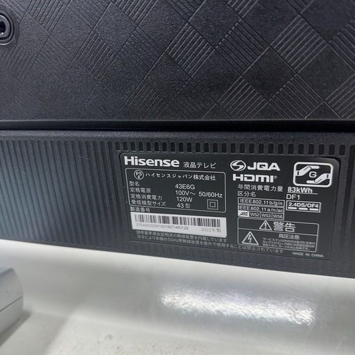 2022年製　ハイセンス　4Kテレビ　43インチ　43E6G