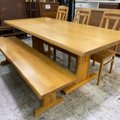 【愛品館 江戸川店 】ベンチ ワイドダイニング テーブル5点セット