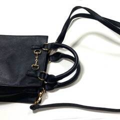 美品　金色金具付き　ハンドバッグ　黒　ショルダーバッグにもなりますの画像