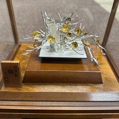 純銀製　盆栽　梅　光則作　木造ケース付き
