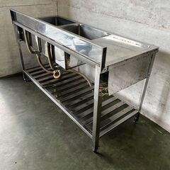 ステンレス製 2槽シンク 水切り・バックガード付 厨房 業務用 W1500×D600×H920mm N0453の画像