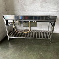 ステンレス製 2槽シンク 水切り・バックガード付 厨房 業務用 W1500×D600×H920mm N0453の画像