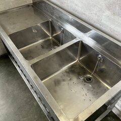 ステンレス製 2槽シンク 水切り・バックガード付 厨房 業務用 W1500×D600×H920mm N0453の画像