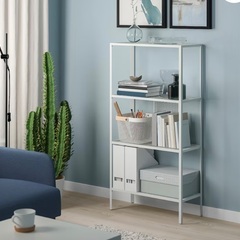 組み立て済み　美品　イケア　IKEA BAGGEBO バッゲボー シェルフユニット, メタル/ホワイト, 白　棚　シェルフ　収納　本棚　勉強　キッズ　子供部屋　軽量　インテリア　キッチン　バスルーム　おもちゃ　子供　寝室　60x25x116 cm オープンラック　ラック　軽量　ガーデニング　観葉植物　小動物　の画像