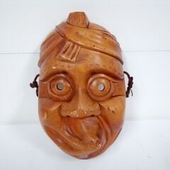木製 木彫り ひょっとこ お面 壁飾り 幅15.5cm×厚み8....