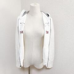 アバクロンビー ジップアップ長袖パーカー フード付き ビッグロゴ 白色 XL キッズ レディースの画像