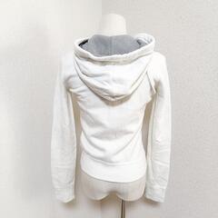 アバクロンビー ジップアップ長袖パーカー フード付き ビッグロゴ 白色 XL キッズ レディースの画像