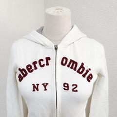 アバクロンビー ジップアップ長袖パーカー フード付き ビッグロゴ 白色 XL キッズ レディースの画像