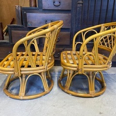 ラタン回転椅子　回転チェア　籐家具　中古 ジャンク品　※在庫1点のみ！の画像
