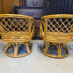 ラタン回転椅子　回転チェア　籐家具　中古 ジャンク品　※在庫1点のみ！の画像