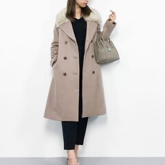 URBAN RESEARCH ROSSO WOMEN ファー衿ダブルコートの画像