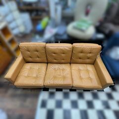  ソファー 3人掛け以上 茶 ブラウン ヴィンテージ 合皮 合成皮革 家具 リビング