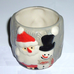 【送料無料】 かわいい クリスマス マスコット コップ ⑤  サンタと雪だるま 取っ手なしの画像