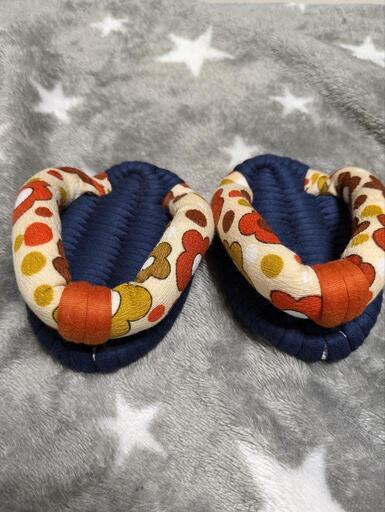 『美品』布草履 足半 あしなか ルームシューズ 布ぞうり ネイビー✖️お花