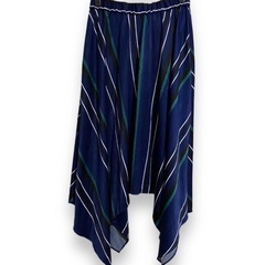 ラウンジドレス　スカート　ブルー　サテン　ストライプ　Loungedress 変形スカート ロングスカート ストライプ シアー 光沢 ウエストゴム ブルー系 レディース フリーサイズの画像