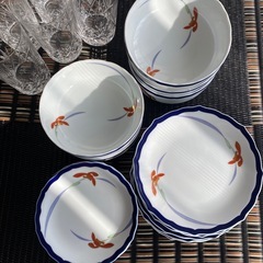 老舗 中古 有田焼 香蘭社 皿 カットグラス 小皿 中皿 まとめ売りの画像