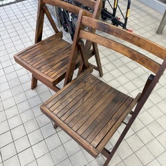 ヴィンテージ風 木製 折りたたみ ウッドチェア 2脚セット