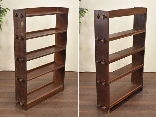 【ヤ取引終了1/5】≪zyt1713ジ≫ 古道具 くさびの本棚 5段 昭和レトロ/古家具 楔/クサビ 什器/書棚/収納棚/ヴィンテージ