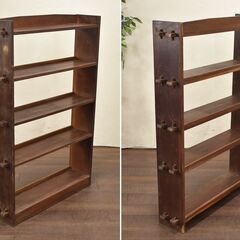 【ヤ取引終了1/5】≪zyt1713ジ≫ 古道具 くさびの本棚 5段 昭和レトロ/古家具 楔/クサビ 什器/書棚/収納棚/ヴィンテージ/アンティーク/図書室/飾り棚/中古家具/宮城県仙台市 61014-08の画像