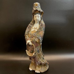伝統工芸薩摩焼 特大金彩色絵細密絵付 観音菩 薩立像 仫像 佛像...