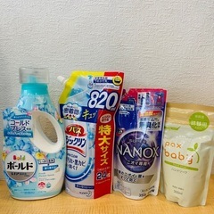 洗剤3種計5本　
浴用、洗濯用2種類、ハンドソープ 