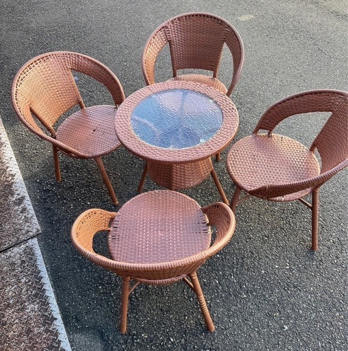 カフェ テーブル 椅子4脚セット カフェチェア 椅子 店舗用品 厨房 店舗用品 ガラステーブル アンティーク カフェ風 ガーデン テラ