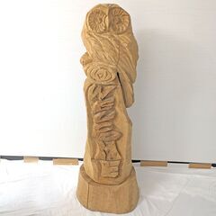 チェーンソー彫刻・フクロウ・ウェルカムサイン・玄関飾り・木彫り置...