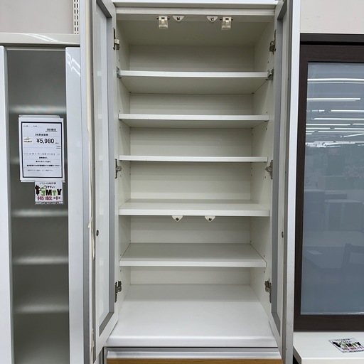 【ドリーム川西店御来店限定】 松田家具 2枚扉食器棚 ホワイト H2100×W598×D485 クリーニング済み 【200124525