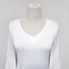 アナイ フレアスリーブ長袖リブニット Vネック ベルスリーブ 白色 綿シルク混 38 M レディースの画像