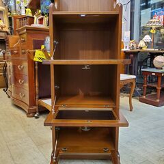 Karimoku/カリモク 電話台 キャビネット ガラスフラップ扉 3段