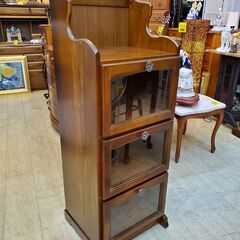 Karimoku/カリモク 電話台 キャビネット ガラスフラップ扉 3段