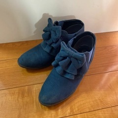 キッズ ショート ブーツ ブーティ リボン グリーン系 21cm