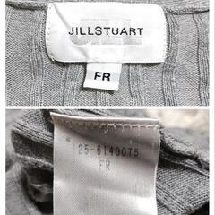ジルスチュアート 美品 ラウンドネックリブニット 半袖 五分袖丈 グレー 綿混 フリーサイズ レディースの画像
