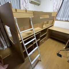 ニトリ　システムベッド＋デスク　ライトブラウン【引き取りのみ】の画像