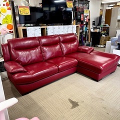 【超美品‼️】定価238,000円♪ HTL(ワタリジャパン) 250cm幅3人掛けカウチソファ 本革製レッド♪の画像