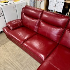 【超美品‼️】定価238,000円♪ HTL(ワタリジャパン) 250cm幅3人掛けカウチソファ 本革製レッド♪の画像