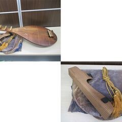 現状品 薩摩琵琶 和楽器 四弦四柱 筑前琵琶 半月細工 中古 琵琶