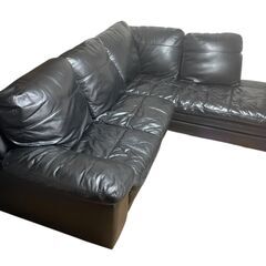  【美品】ニトリ 本革コーナーソファ(Sステイツ BK-L) 左カウチ