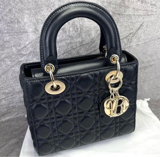 美品 DIOR レディディオール ミディアムバッグ ブラック