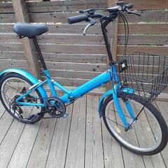 スカイブルー 折りたたみ自転車 後タイヤ新品 ６段ギヤ付き【通勤...