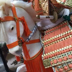 【どうぞ】美術 武者人形 紫峰作 謹製 馬上大将 十号 五月人形 ガラス収納 馬乗 白馬 現状お渡しの画像