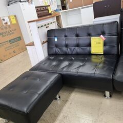 J6119　二人掛けソファベッド オットマン付 ブラック　クリー...