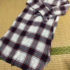 ★ピンクミックス　ロングシャツ　チュニック　Mサイズ　白赤チェッ...