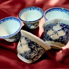 c175 古伊万里 蕎麦猪口 6客 染付 そば猪口 柳紋 c175 古伊万里 蕎麦猪口 6客 染付 そば猪口 柳紋