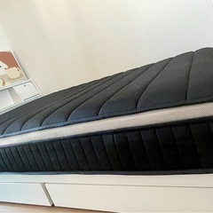 【取りに来てください】セミダブルホテル仕様快眠マットレス付きベッドフレーム（照明、コンセント、引出し付き 収納 ベット）の画像
