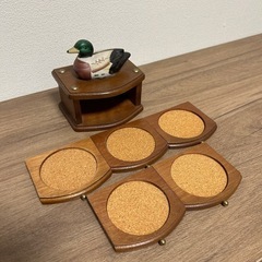 カモのアンティークコースター　5個入り　木製インテリア　昭和レトロの画像